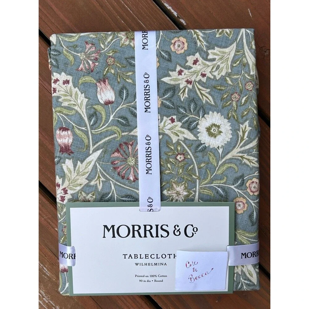 MORRIS & Co Wilhelmina 100% Cotton Tablecloth 90” ROUND Green Floral New